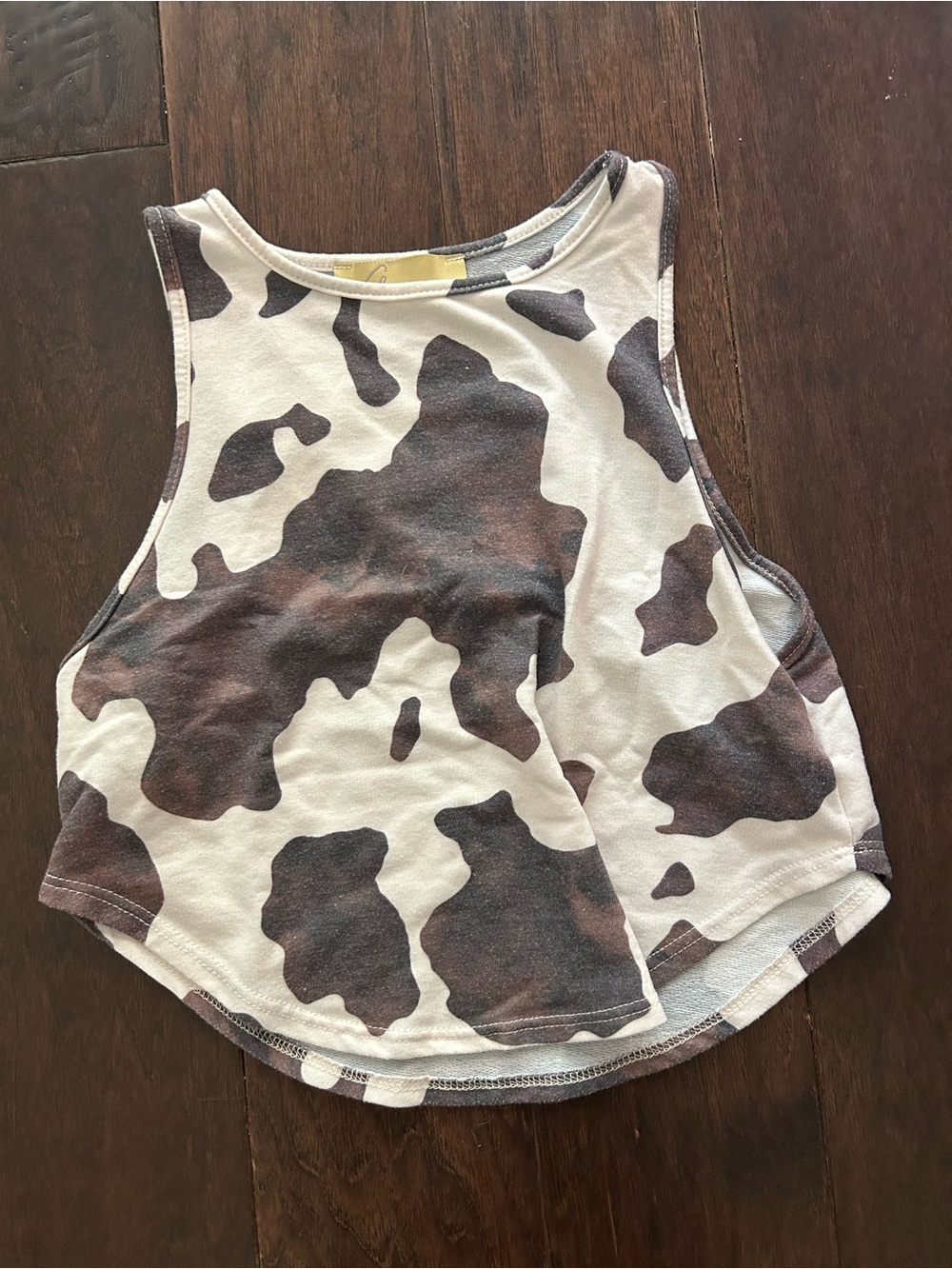 Cow-Print Cropped Tank Top - Brown/White